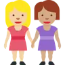 Women Holding Hands: Medium-Light Skin Tone, Medium Skin Tone Emoji 👩🏼‍🤝‍👩🏽 image - Twitter / X (Twemoji) style