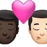 Kiss: Man, Man, Dark Skin Tone, Light Skin Tone Emoji 👨🏿‍❤️‍💋‍👨🏻 image - Apple style