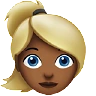 Woman: Medium-Dark Skin Tone, Blond Hair Emoji 👱🏾‍♀️ image - Apple style