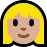 Woman: Medium-Light Skin Tone, Blond Hair Emoji 👱🏼‍♀️ image - Microsoft Windows 10 Segoe UI Emoji style