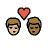 Kiss: Man, Man, Medium-Light Skin Tone, Medium-Dark Skin Tone Emoji 👨🏼‍❤️‍💋‍👨🏾 image - OpenMoji style