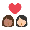 Kiss: Woman, Woman, Medium Skin Tone, Light Skin Tone Emoji 👩🏽‍❤️‍💋‍👩🏻 image - Tossface style