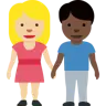 Woman And Man Holding Hands: Medium-Light Skin Tone, Dark Skin Tone Emoji 👩🏼‍🤝‍👨🏿 image - Twitter / X (Twemoji) style
