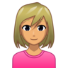Woman: Medium Skin Tone, Blond Hair Emoji 👱🏽‍♀️ image - Emojidex style